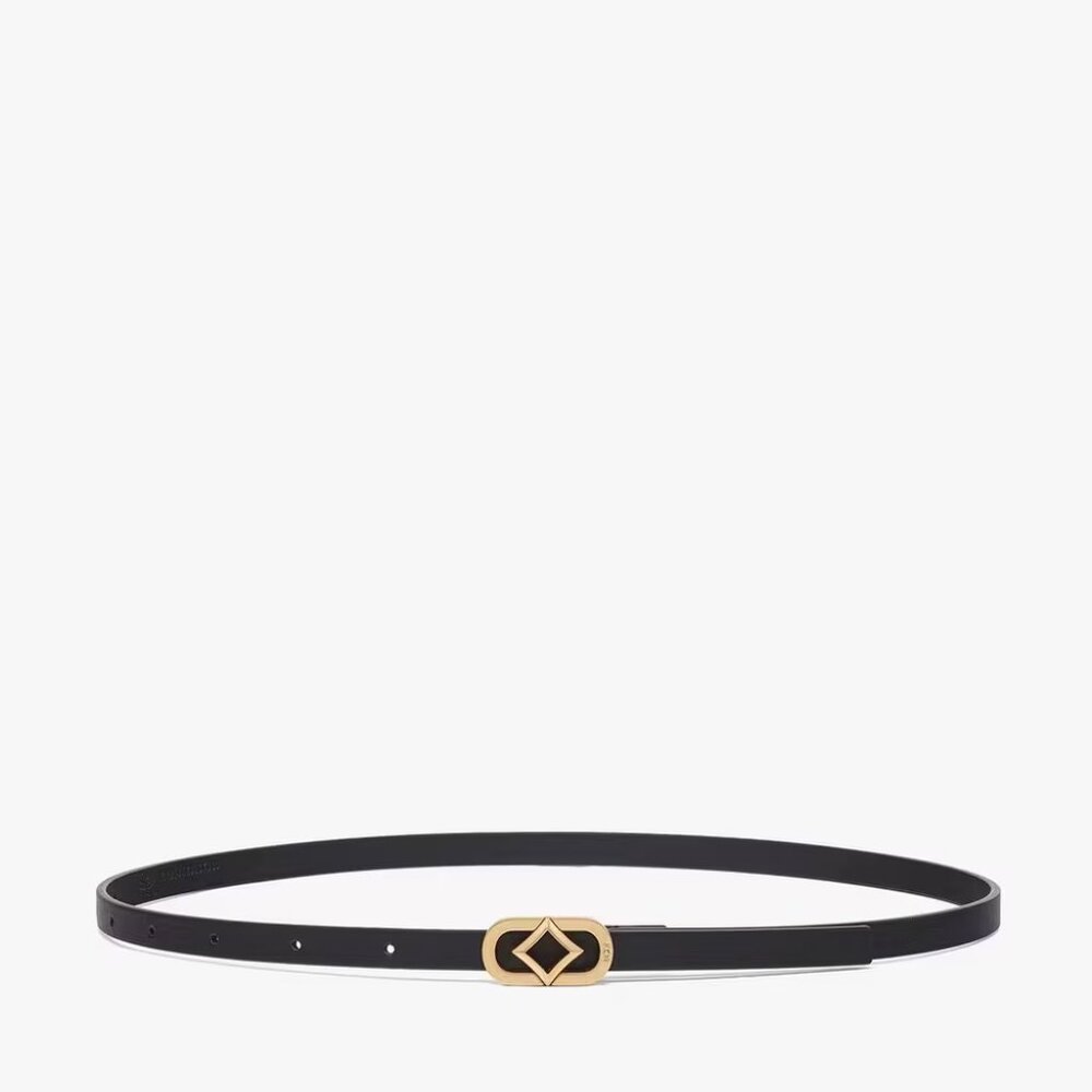 MCM Spanish Calf Thin Leather Belt w/ 24k Gold-Plated Brass Diamond Buckle